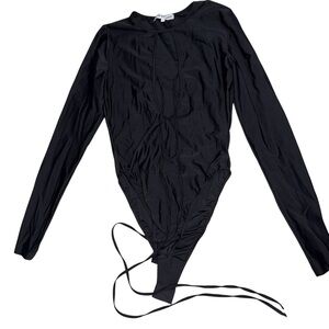 One By One Black Long Sleeve Key Hole Front Bodysuit Size Large